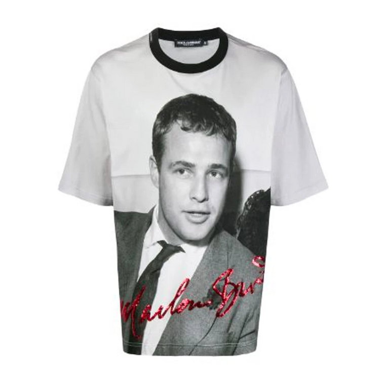 Czarna koszulka Marlon Brando dla mężczyzn Dolce & Gabbana