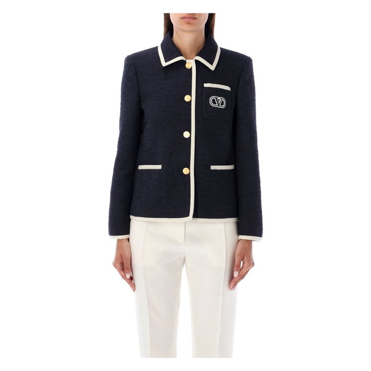 Navy Ivory Tweed Kurtka Aw23 Valentino Garavani