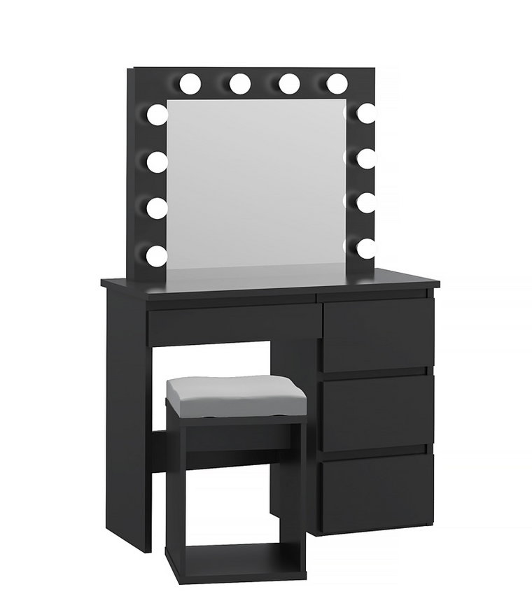 Czarna toaletka podświetlana do makijażu z lustrem i taboretem - Vivo