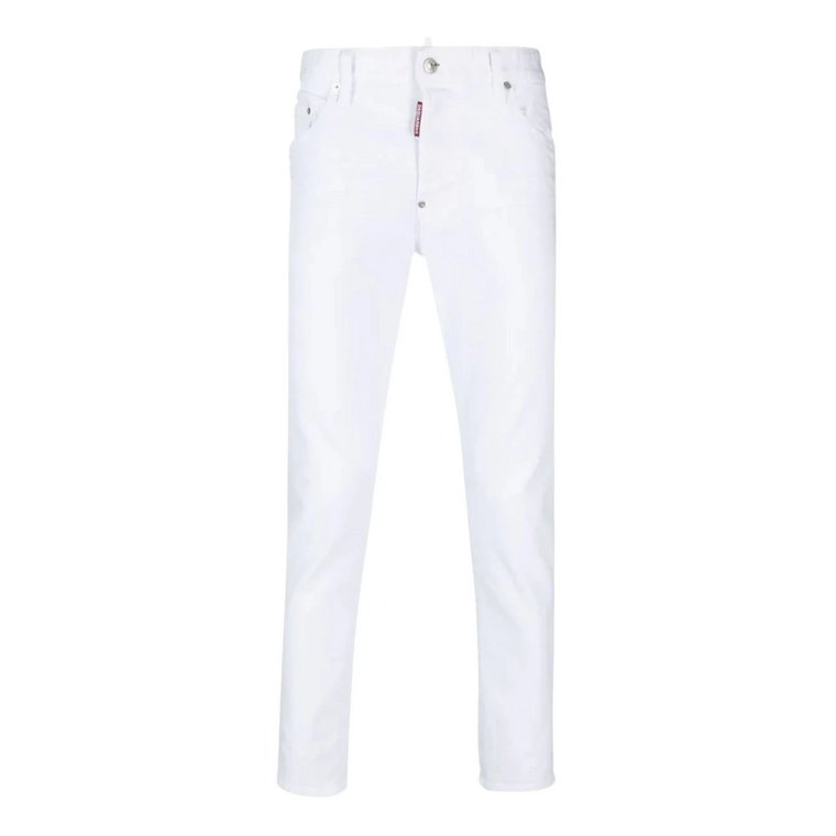 Białe Spodnie Slim-fit z Emblematem Dsquared2