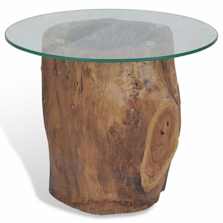 Stolik kawowy, drewno tekowe i szkło, 50 x 40 cm kod: V-245069