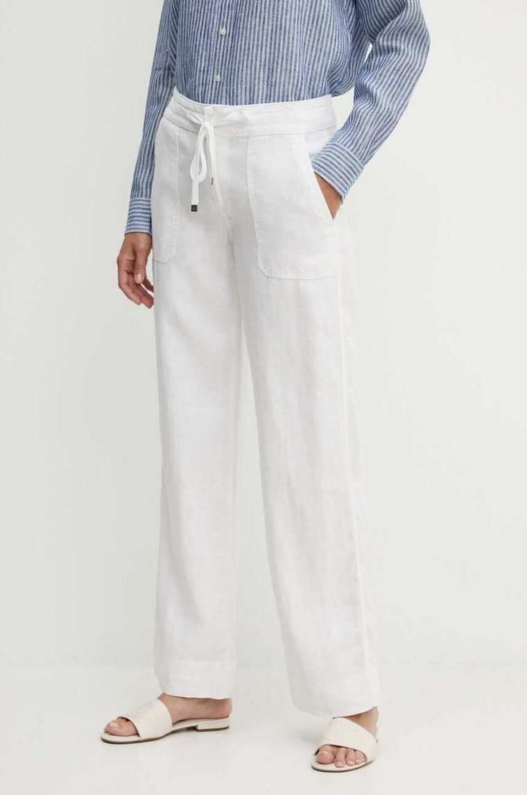 Lauren Ralph Lauren spodnie lniane kolor biały proste medium waist 200735138