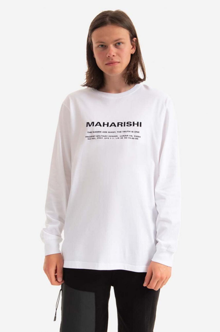 Maharishi longsleeve bawełniany Miltype Embroidered L/S T-Shirt kolor biały z nadrukiem 9754.WHITE-WHITE