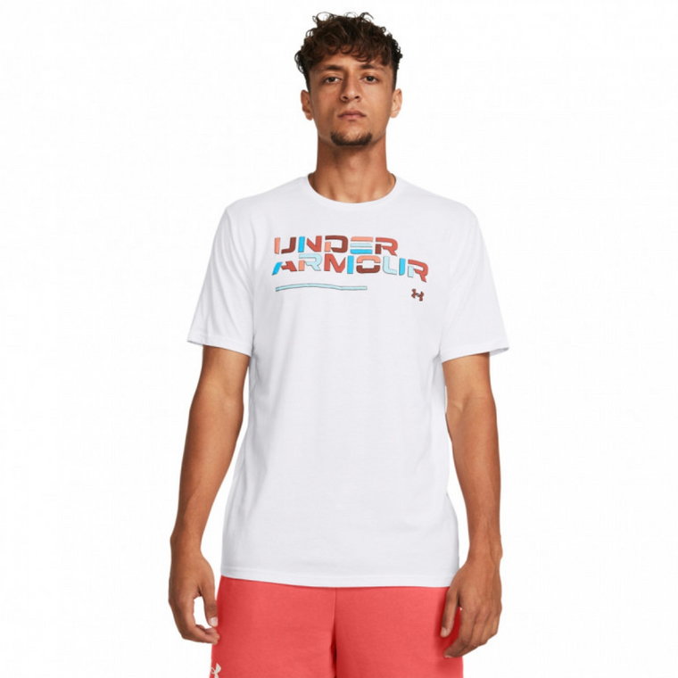 Męski t-shirt z nadrukiem Under Armour UA Colorblock Wordmark SS - biały