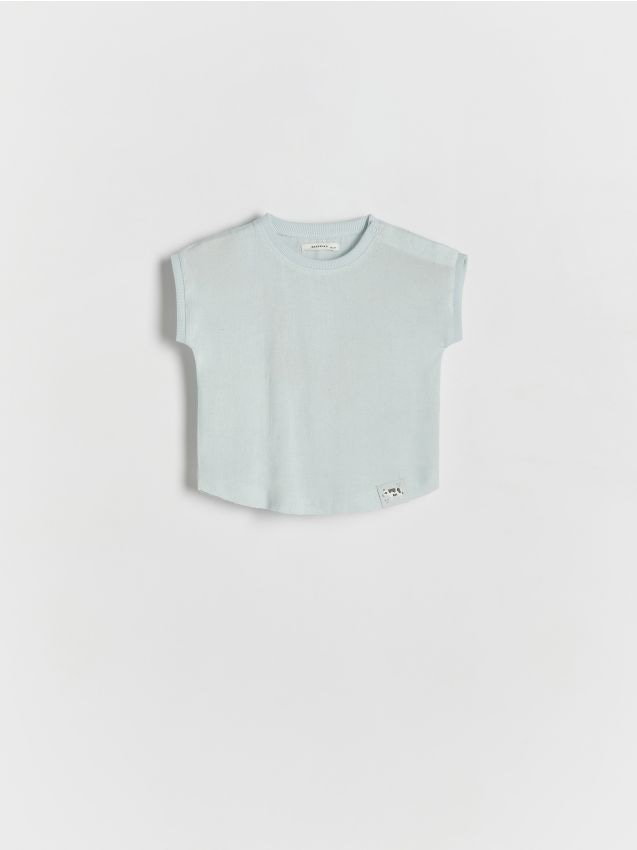 Reserved - T-shirt z lnem - jasnoniebieski