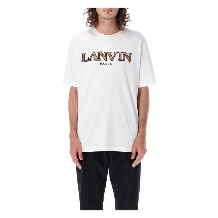 Biała Koszulka z Logo - Stylowa Męska Bawełniana Lanvin