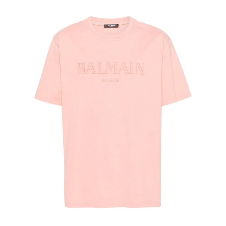 Laksowy Różowy Koszulka z Logo Balmain