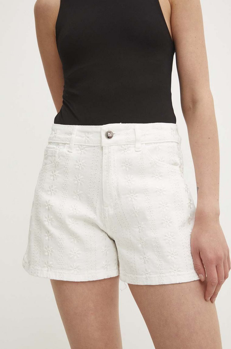 Answear Lab szorty jeansowe damskie kolor biały wzorzyste high waist