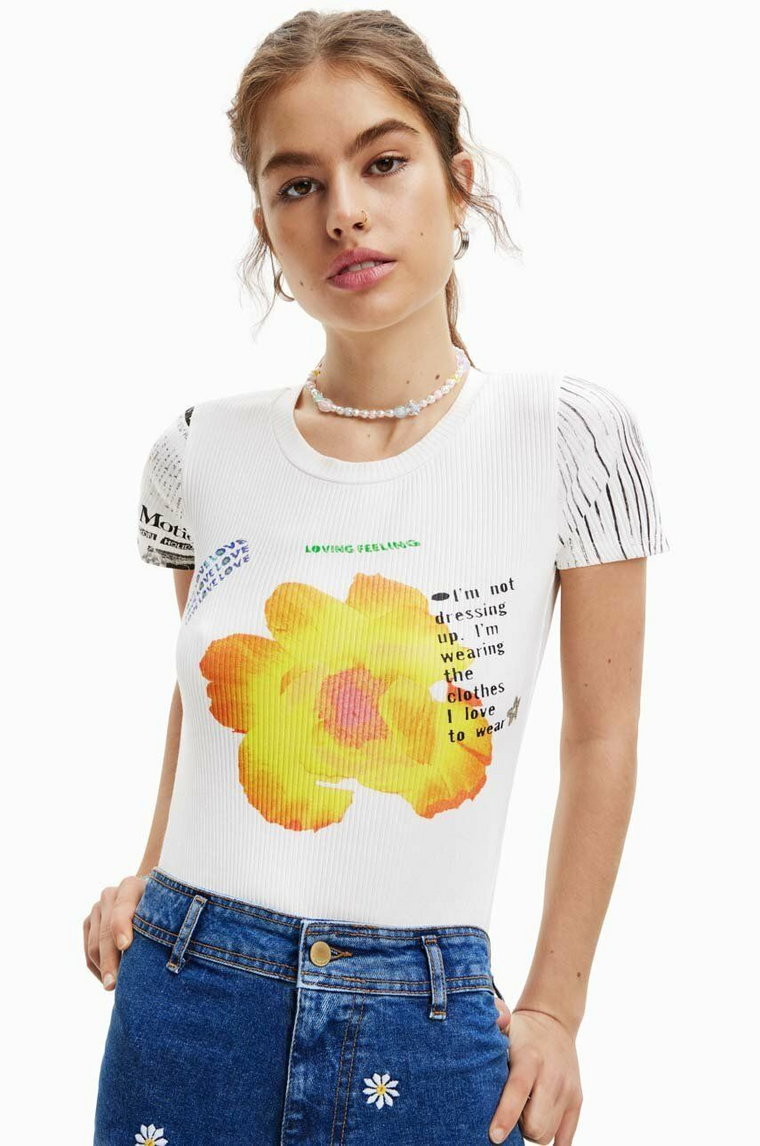 Desigual t-shirt damski kolor biały