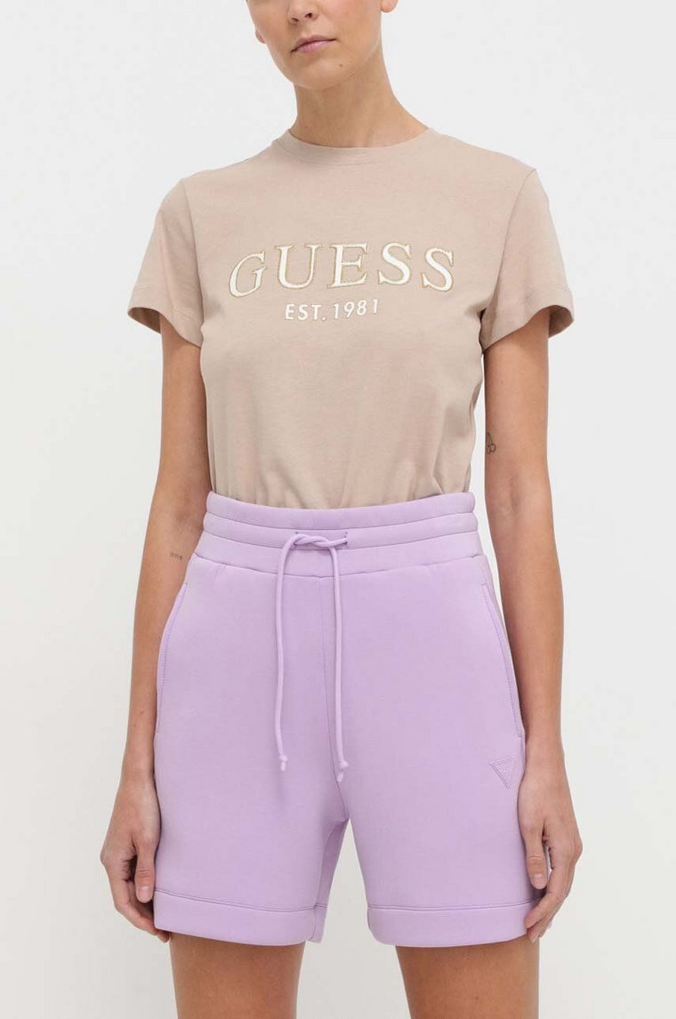 Guess szorty ELLY damskie kolor fioletowy gładkie high waist V2YD10 K7UW2