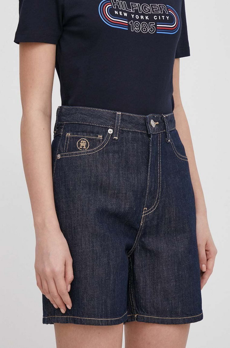Tommy Hilfiger szorty jeansowe damskie kolor granatowy gładkie high waist