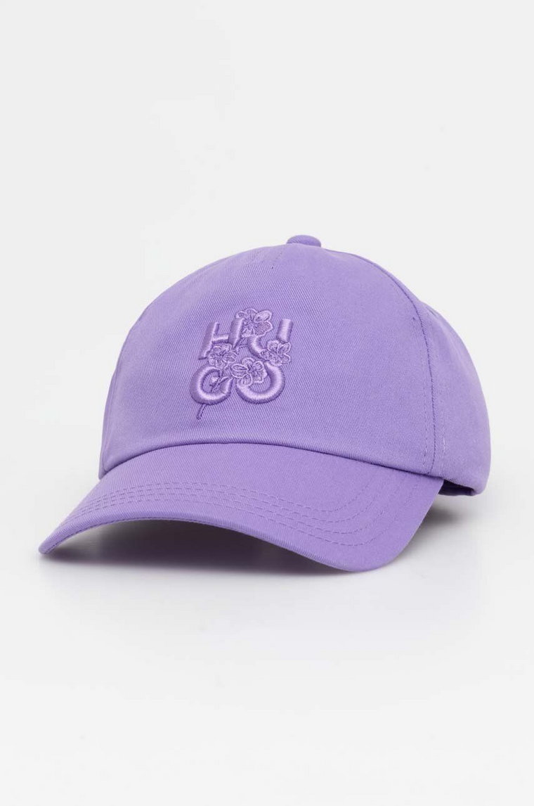 HUGO czapka z daszkiem bawełniana kolor fioletowy z aplikacją 50519271
