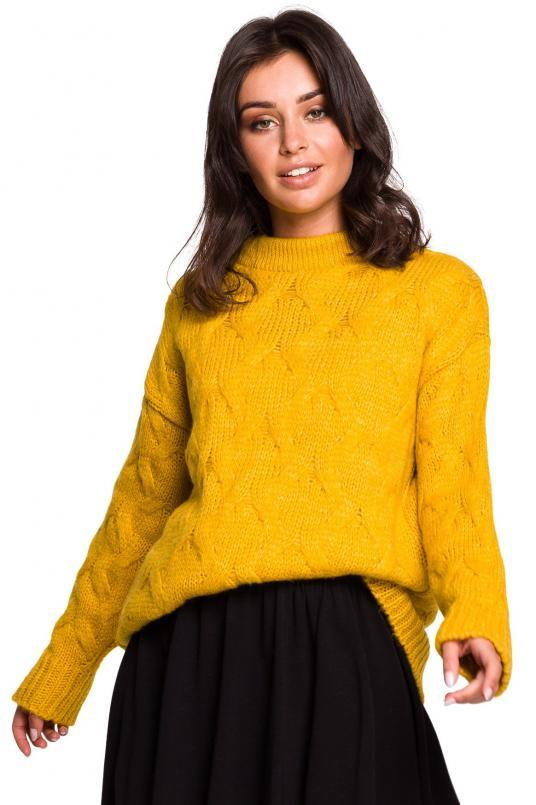 Sweter damski wełniany luźny fason ciepły puszysty żółty