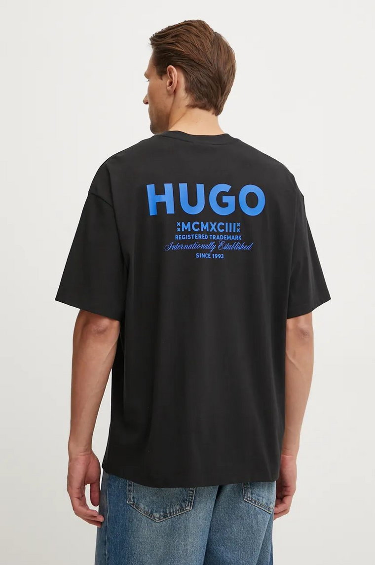 Hugo Blue t-shirt bawełniany męski kolor czarny z nadrukiem