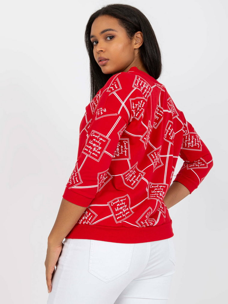 Bluzka plus size czerwony casual codzienna dekolt w kształcie V rękaw 3/4 dżety