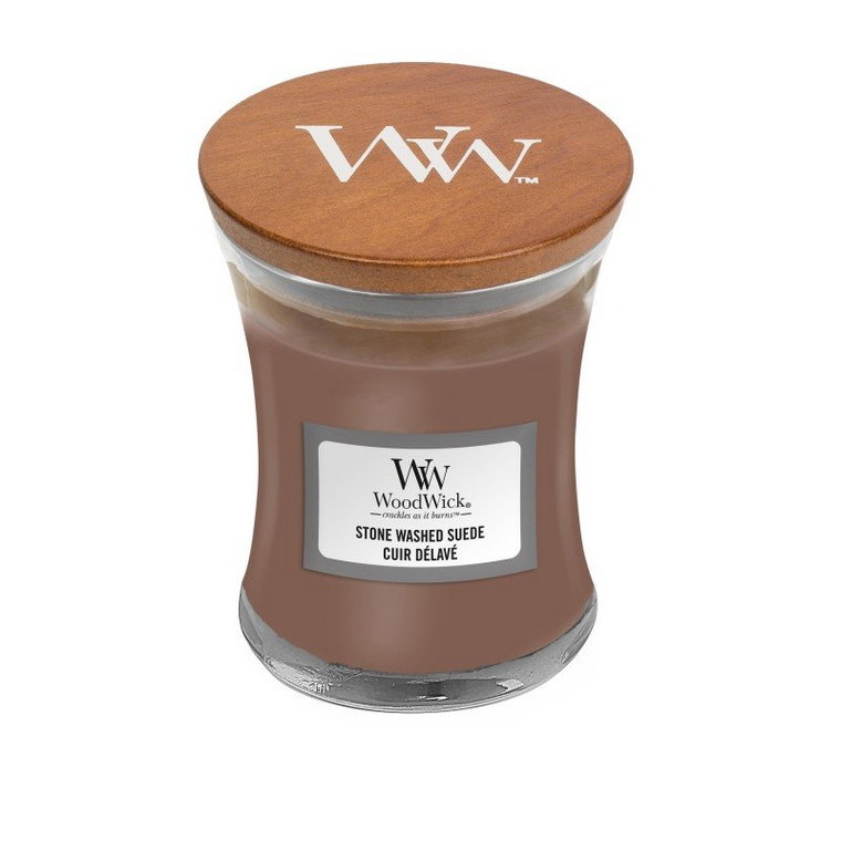 Świeca zapachowa Woodwick STONE WASHED SUEDE, mały słoik, 85g