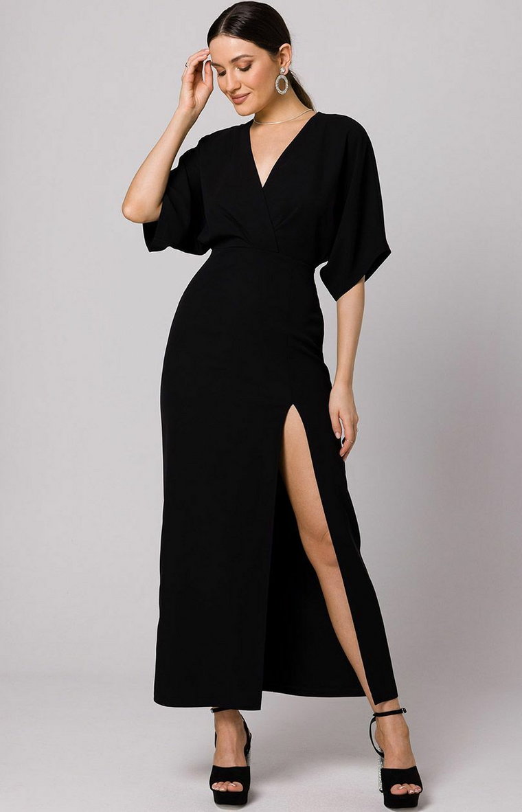 Sukienka maxi w kolorze czarnym K163, Kolor czarny, Rozmiar L, makover