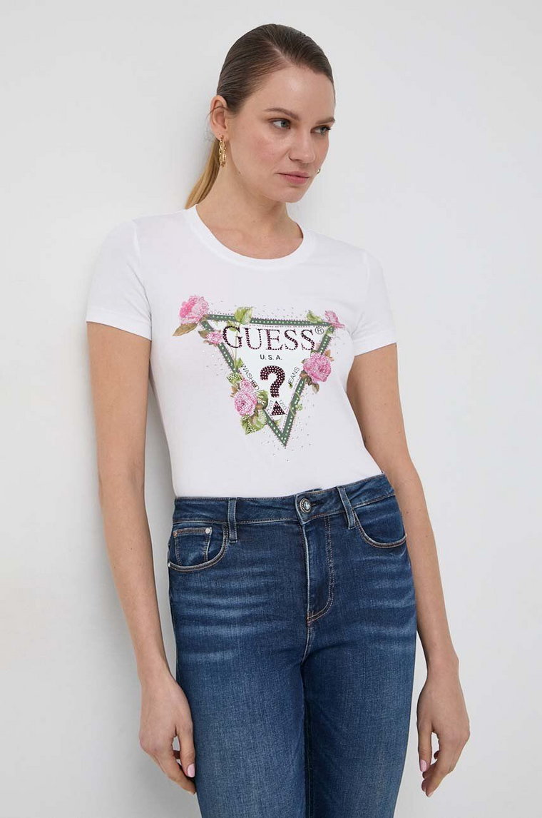 Guess t-shirt FLORAL damski kolor biały W4RI28 J1314