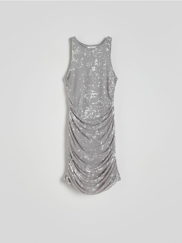 Reserved - Sukienka z metalicznym efektem - srebrny