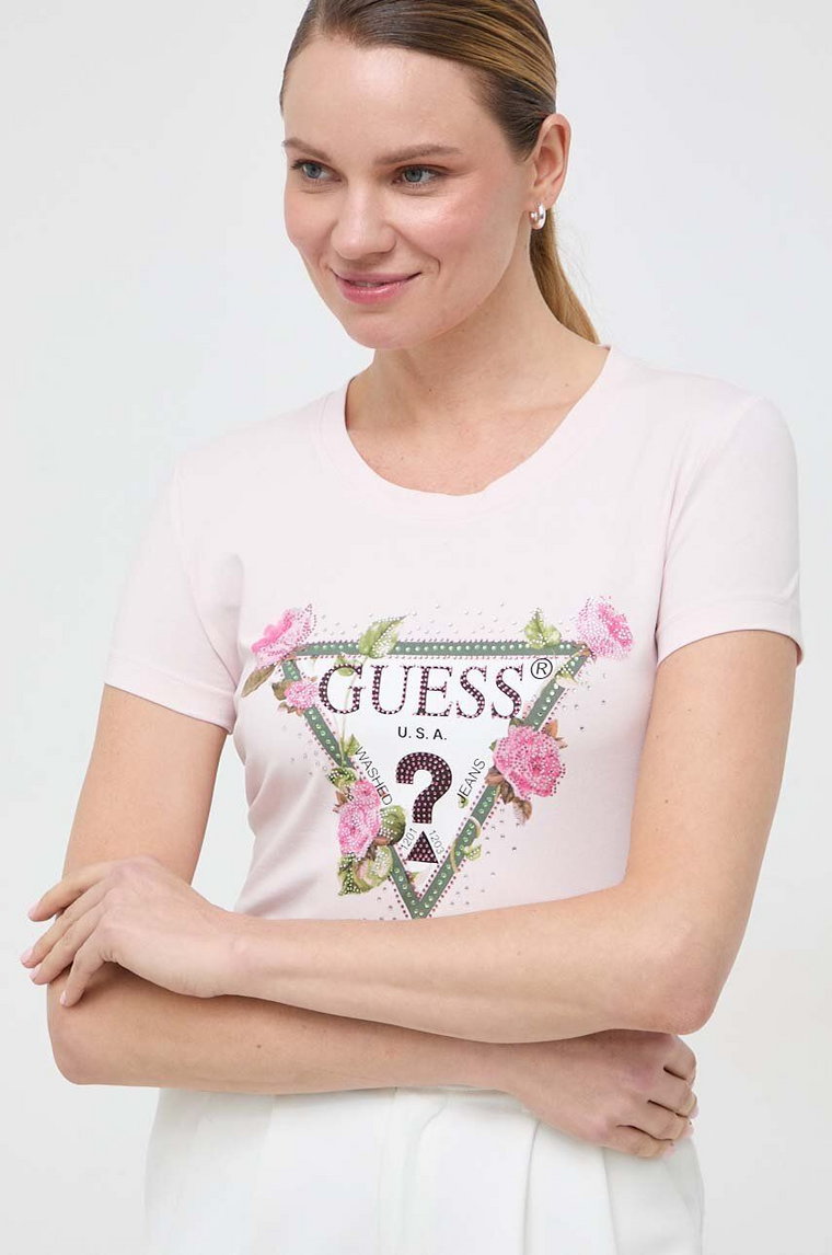 Guess t-shirt FLORAL damski kolor różowy W4RI28 J1314