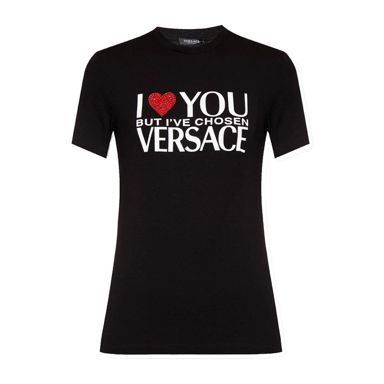 Koszulka z nadrukiem logo i detalami serca Versace