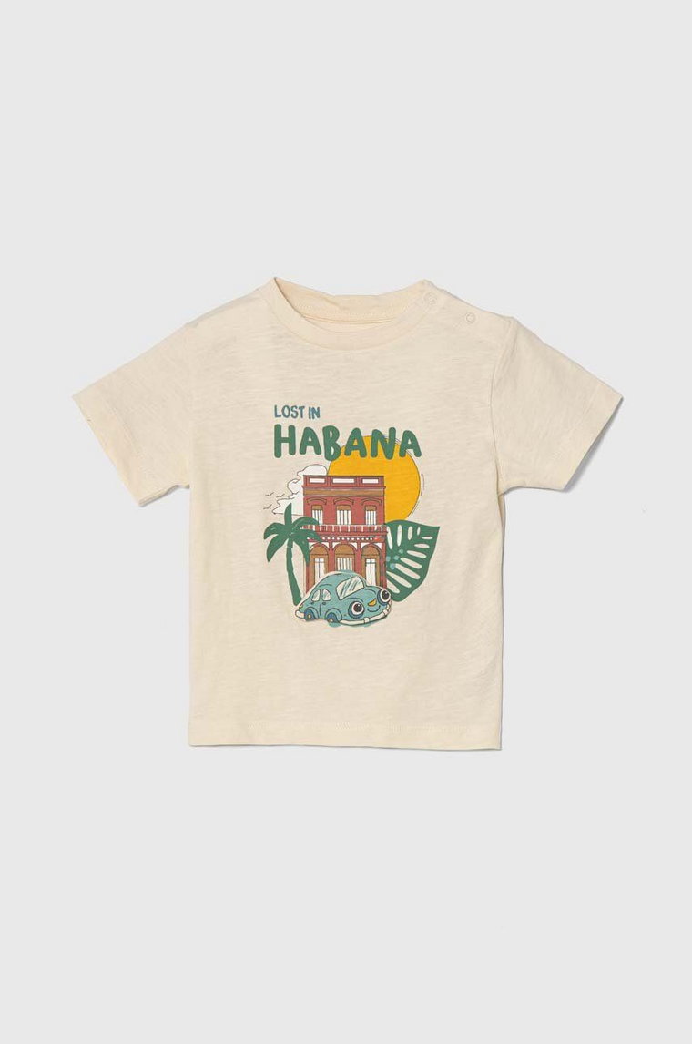 zippy t-shirt bawełniany niemowlęcy kolor beżowy z nadrukiem