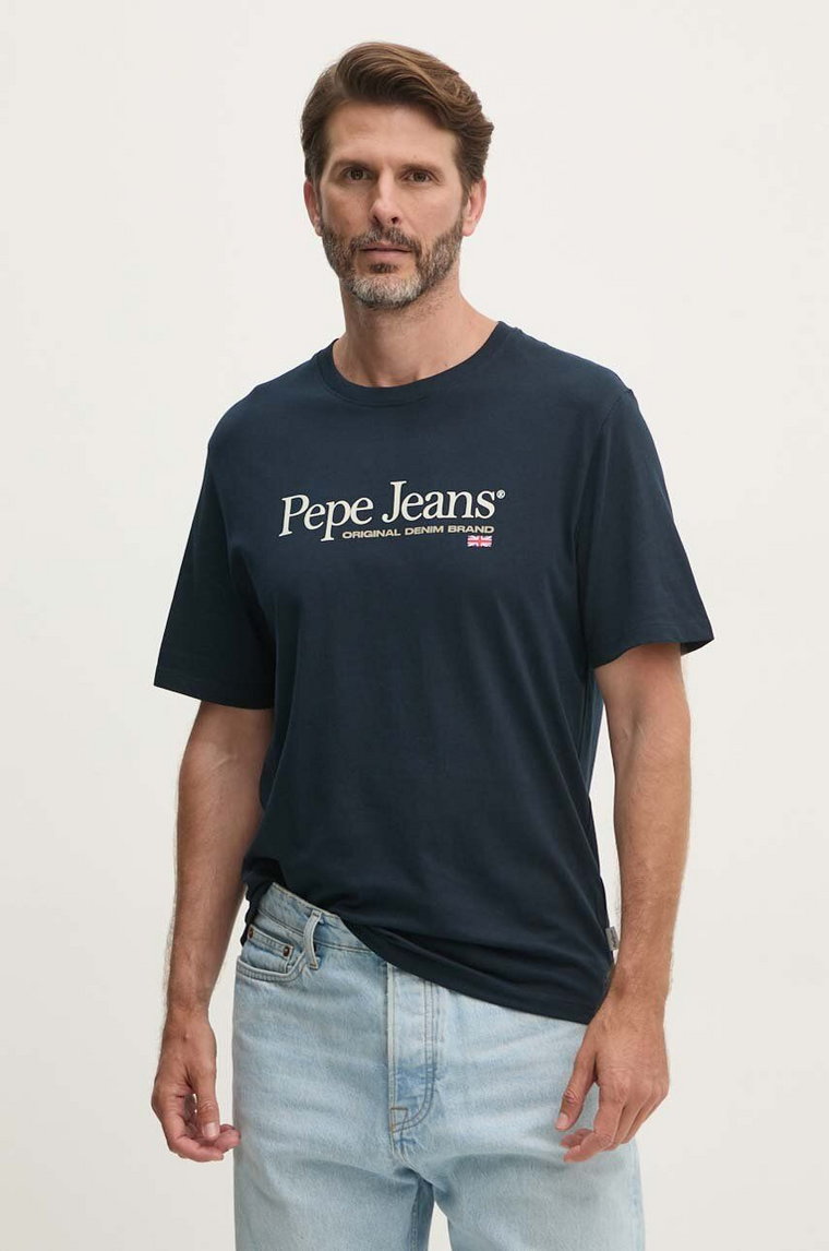 Pepe Jeans t-shirt bawełniany ALBERT męski kolor granatowy z nadrukiem PM509432