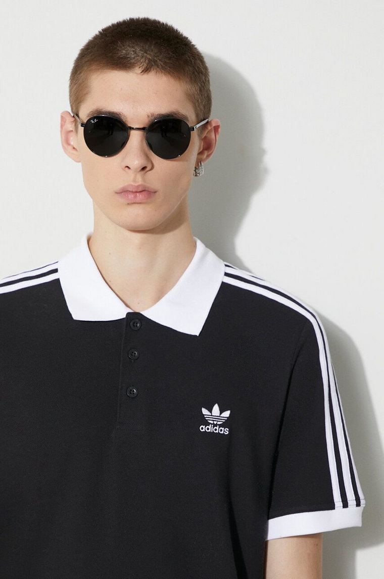 adidas Originals polo bawełniane Adicolor Classics 3-Stripes kolor czarny z aplikacją IL2501