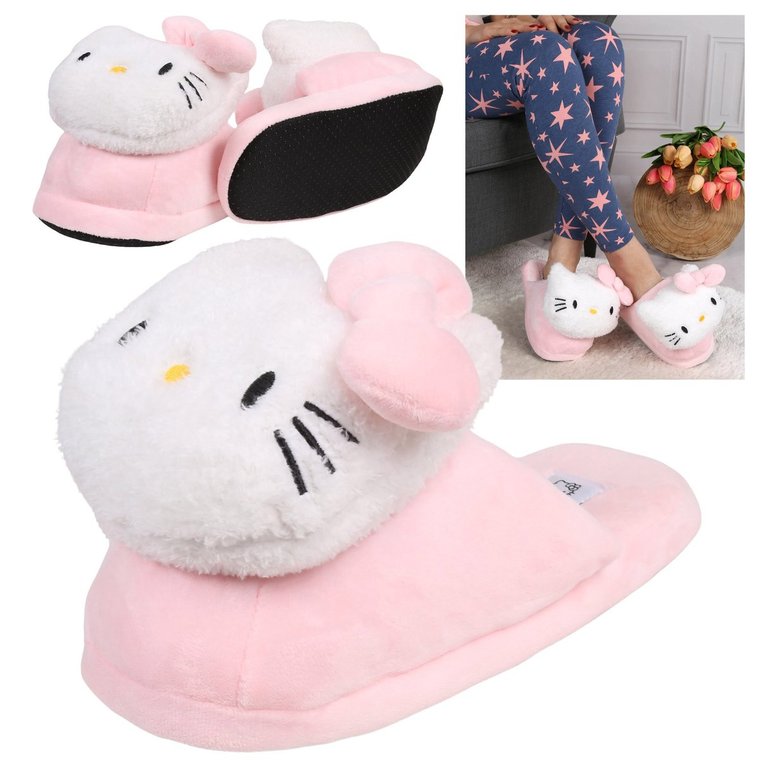 Hello Kitty Jasnoróżowe Kapcie/papcie damskie, miękkie, ciepłe 40-41 EU