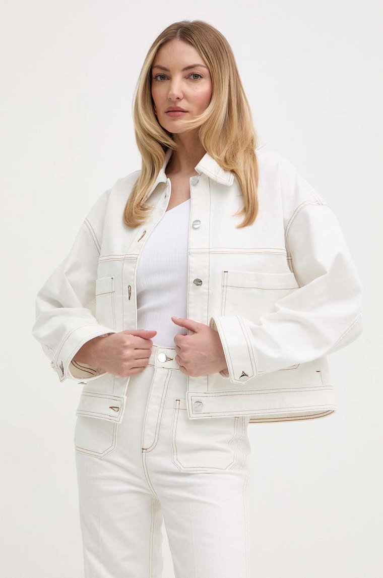 Ivy Oak kurtka jeansowa damska kolor biały przejściowa oversize IO119094