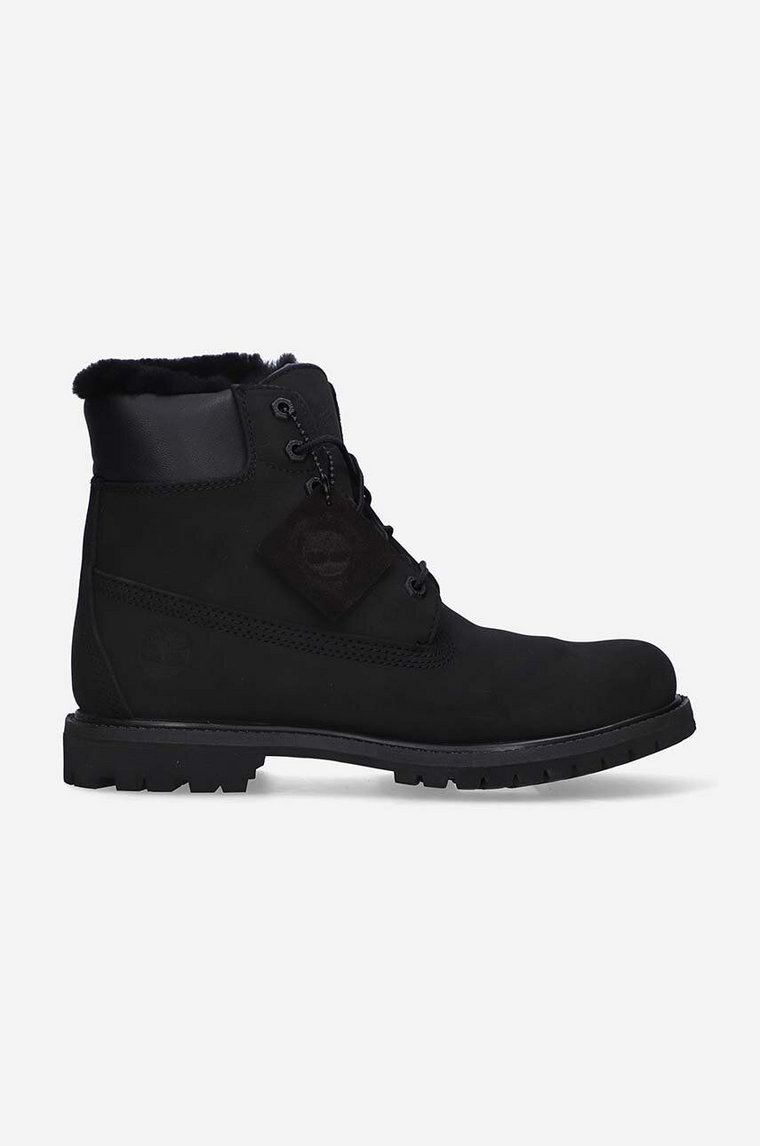 Timberland workery zamszowe 6 In Premium Shearlig damskie kolor czarny na płaskim obcasie ocieplone A1U7S-BLACK