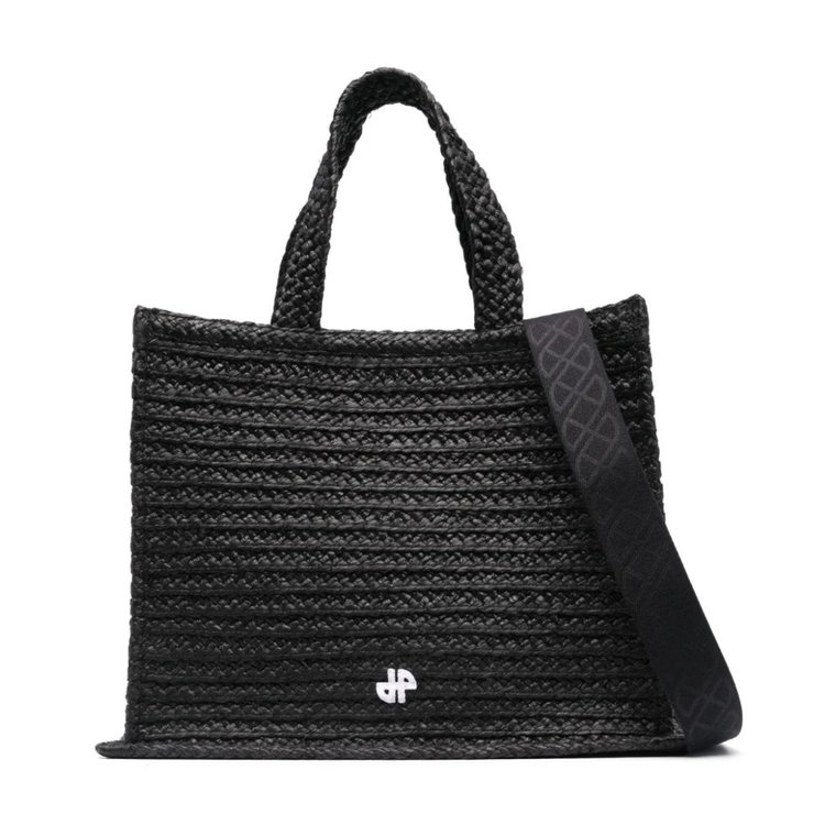 Czarna torba z rafii z aplikacją logo Patou