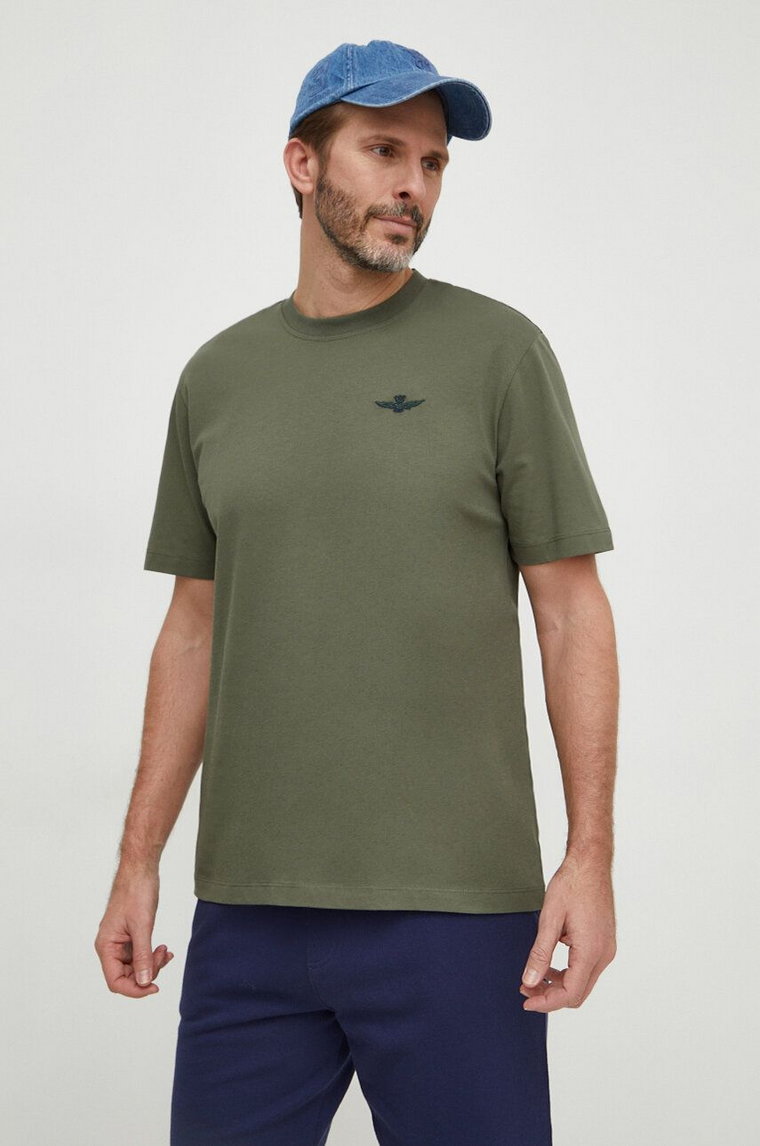 Aeronautica Militare t-shirt bawełniany męski kolor zielony z nadrukiem TS2065J592
