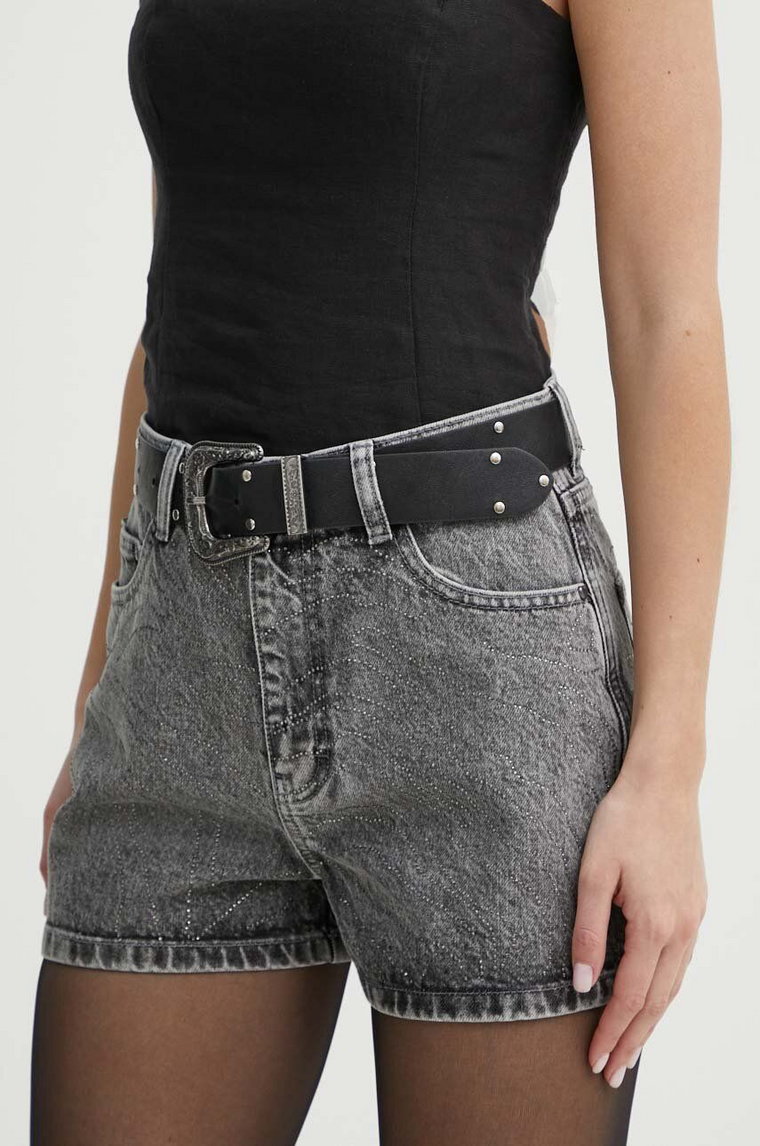 Rotate szorty jeansowe damskie kolor szary z aplikacją high waist