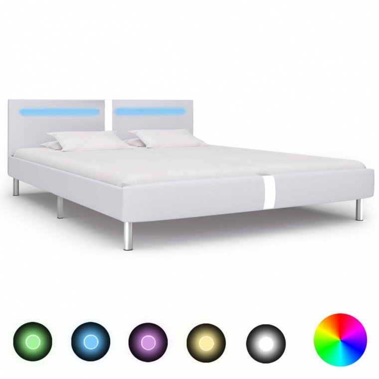 Rama łóżka LED, biała, sztuczna skóra, 160 x 200 cm kod: V-280854