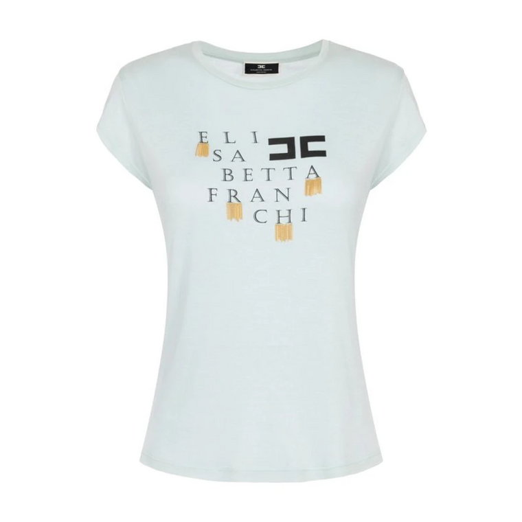 Aqua Logo i Frędzle T-Shirt Elisabetta Franchi