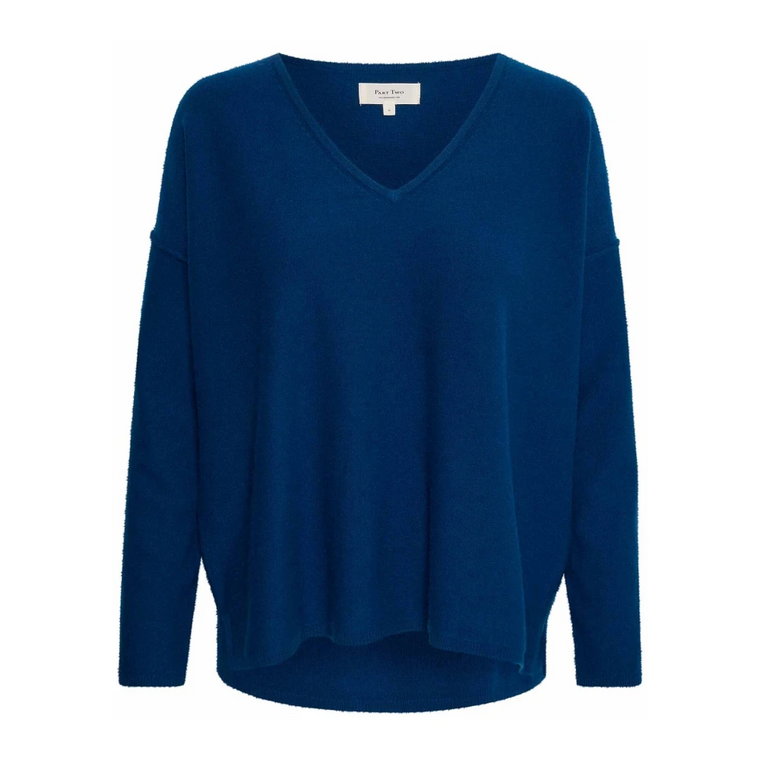Niebieski Sweter z Wzorem Opal i Dekoltem w Szpic Part Two