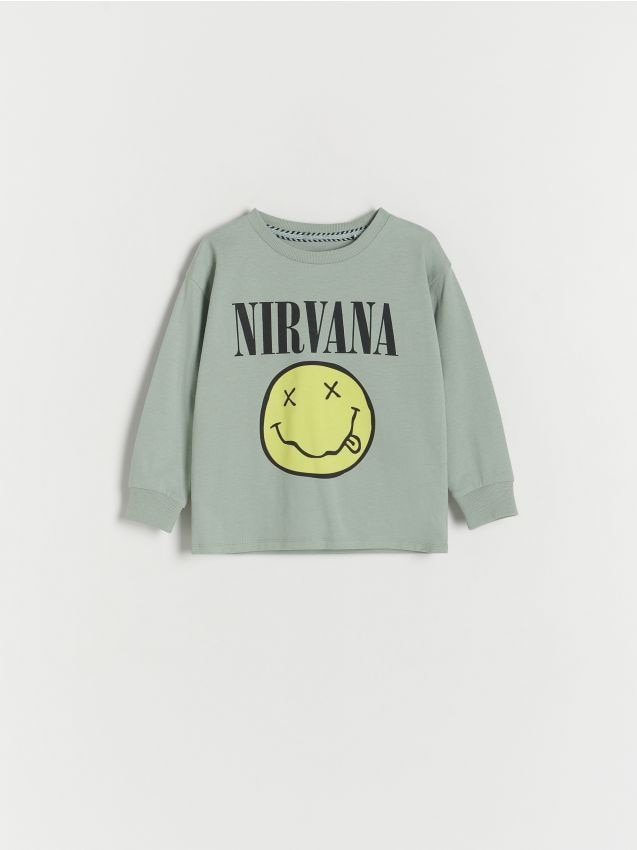 Reserved - Longsleeve oversize Nirvana - jasnozielony