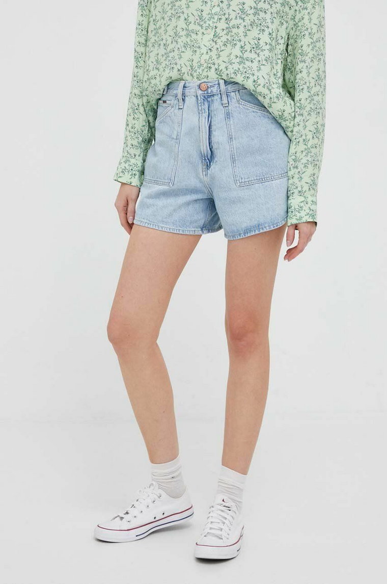 Pepe Jeans szorty jeansowe Rachel damskie kolor niebieski gładkie high waist