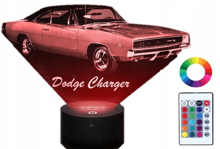 Lampka Nocna Z Imieniem Dodge Charger 3D Grawer