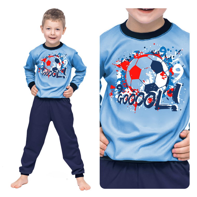 Piżama dla dzieci chłopięca ciepła z długim rękawem bawełna 100% z nadrukiem piłka 92