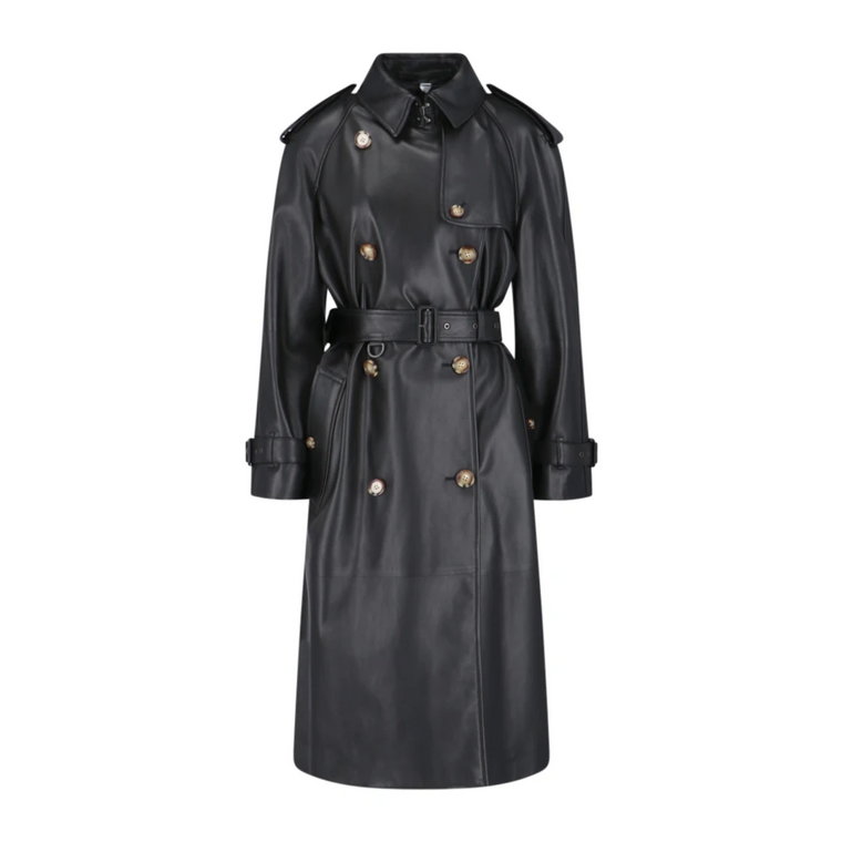 Czarny Skórzany Płaszcz Trench Burberry