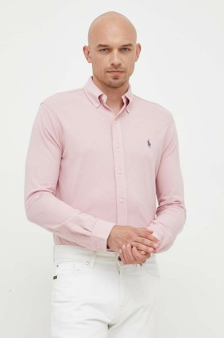 Polo Ralph Lauren koszula bawełniana męska kolor różowy regular z kołnierzykiem button-down