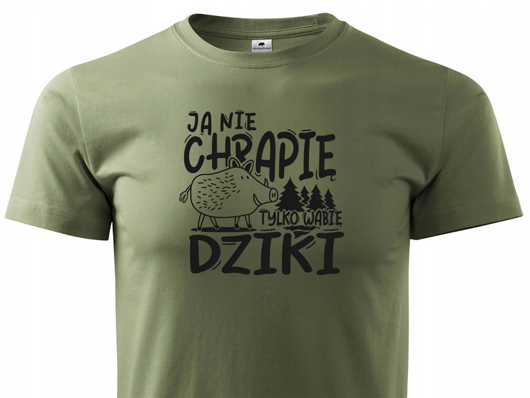 Bawełniany T-shirt khaki DlaMyśliwgo Nie Chrapię Tylko Wabię Dziki