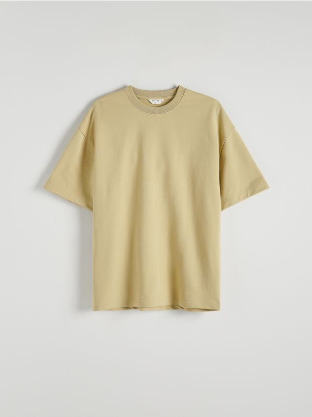 Reserved - Gładki T-shirt oversize - oliwkowy