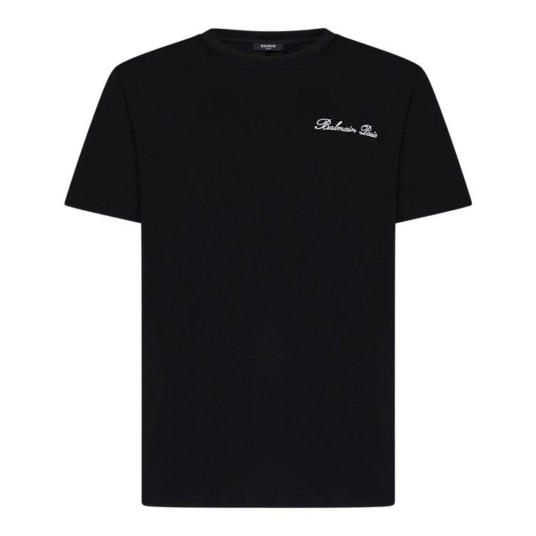 Czarna koszulka z haftowanym logo Balmain