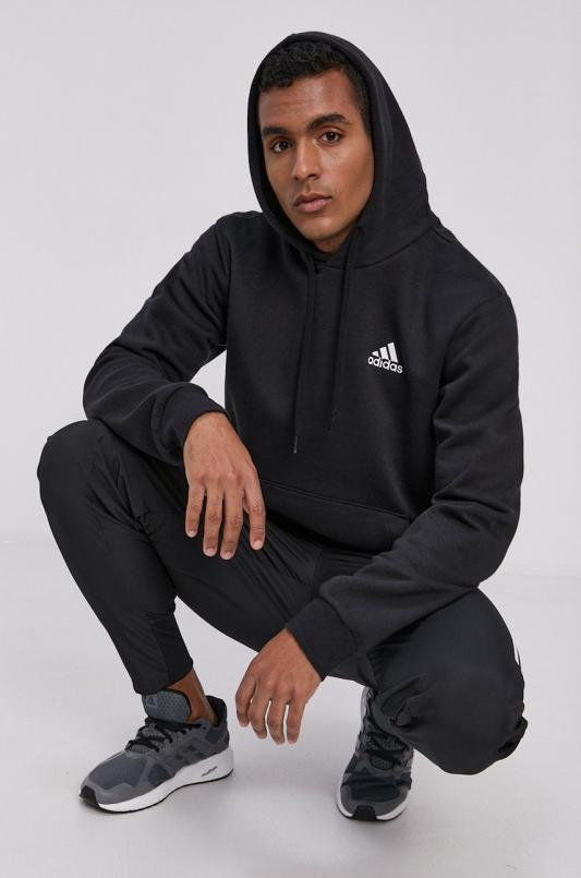 adidas Bluza Essentials męska kolor czarny z kapturem gładka GV5294