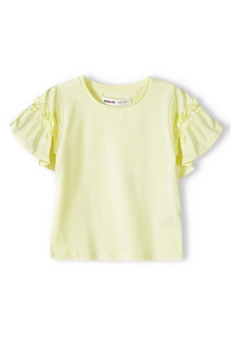 Żółta koszulka bawełniania dla dziewczynki z falbankami