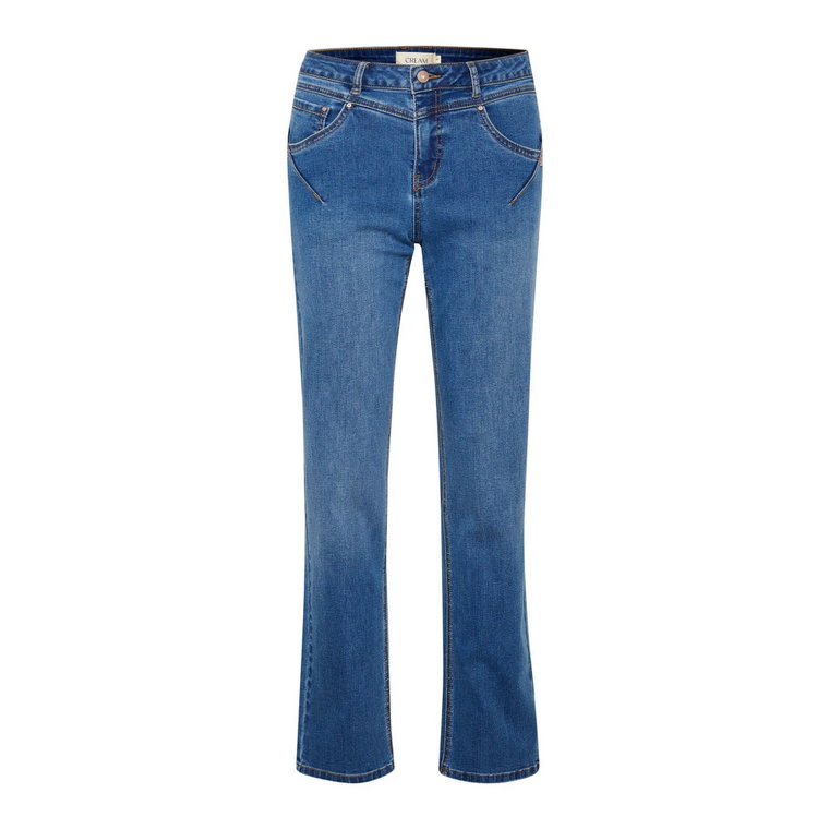 Straight Leg Jeans - Mid Blue Denim Cream