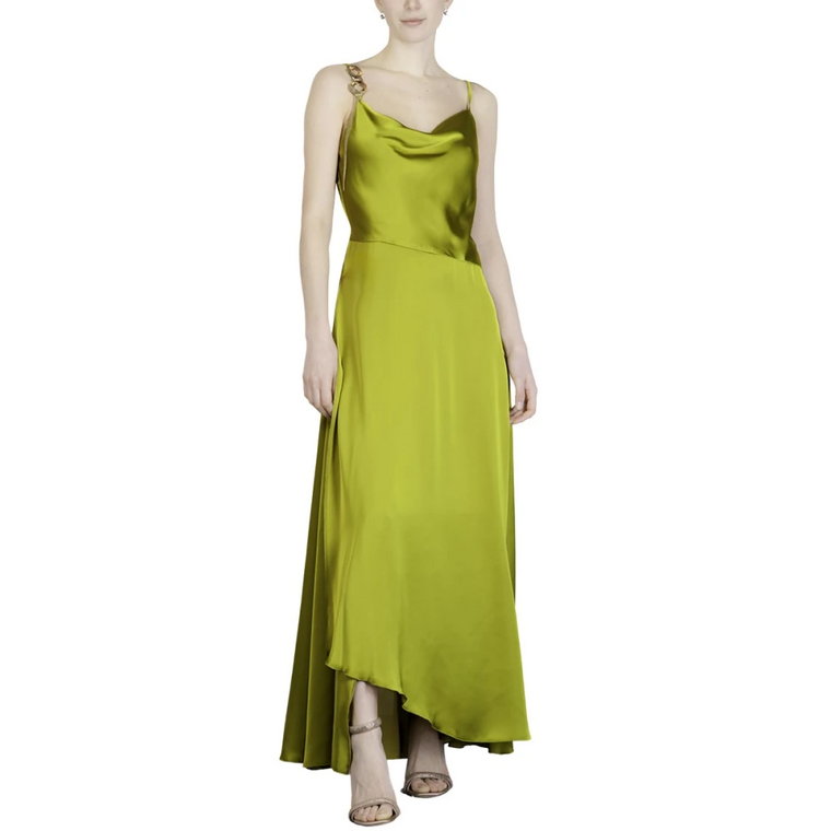 Zielona Satynowa Sukienka z Rozcięciem Simona Corsellini